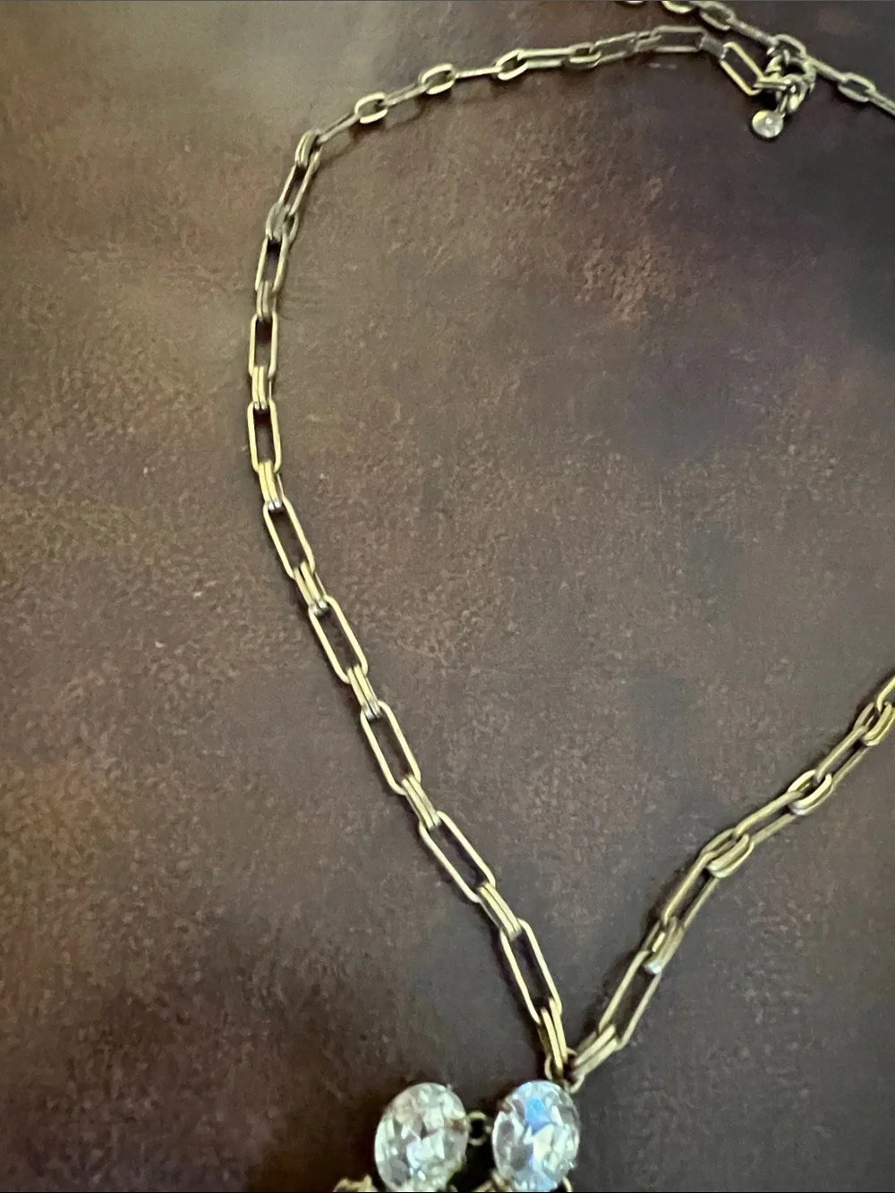 J. Crew Gold-Tone Leaf Cluster Necklace with sparkly Clear Stones - Picture 4 of 4